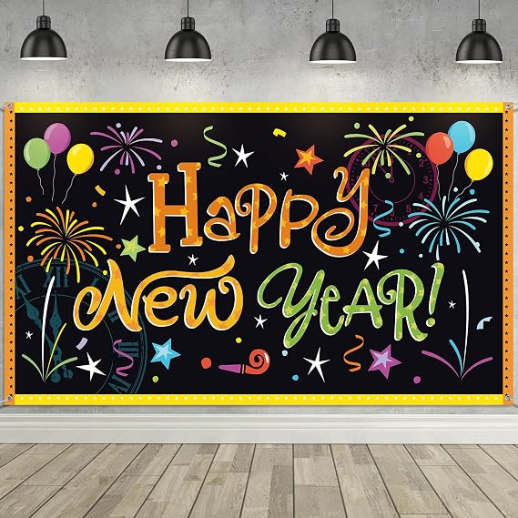 Tatuo Happy New Year Background 2026 New Year's Day Eve Backdrop Banner for Party Photo Booth Indoor Outdoor Decor Supplies, 43.3 x 72.8 Inches