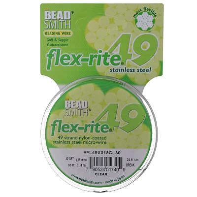 The Beadsmith Flex-Rite 49 Strand Nylon Coated, Stainless-Steel Beading Wire, Jewelry Making Supply .018 Dia, Clear - 30 Ft