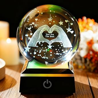 YU FENG 2.5inch 3D Crystal Ball Night Light, 8 Colors Touch Control LED Lamp, Heart Hands Design Romantic Gift for Girlfriend Mom Bedroom Decor Christmas Gifts