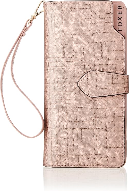 Leather Zip Around Wallet for Women, Genuine Leather Gift Box Packing Ladies Fashion Clutch Purse Credit Card Holders Women's Designer Phone Wallet with Wristlet Casual Woman Bifold Wallet (Rose Gold)