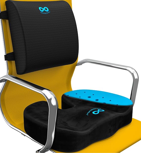 Everlasting Comfort Gel Memory Foam Seat Cushion and Lumbar Support Pillow for Office Chair Bundle