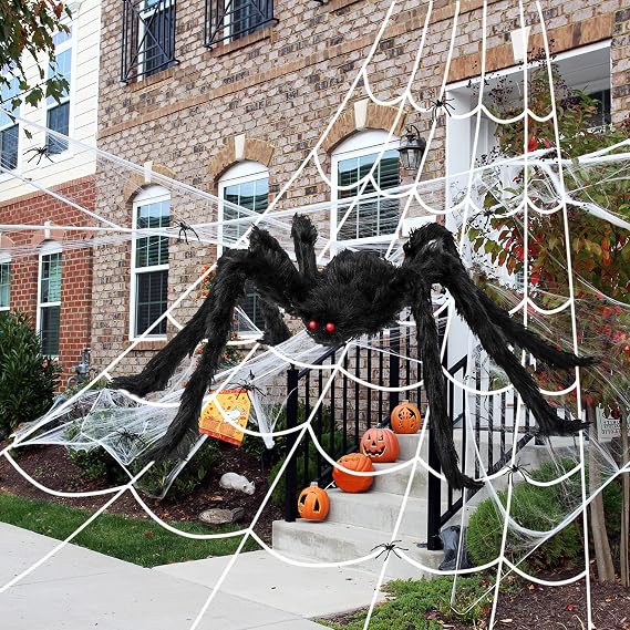 Newthinking Outdoor Halloween Spider Web Decoration with Giant Plush Spider