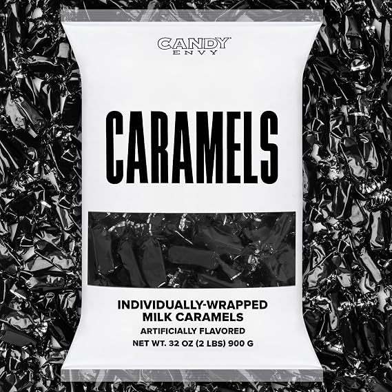 Candy Envy - Individually Wrapped Caramels - Black Wrapper - 2 Pound Bulk Black Candy