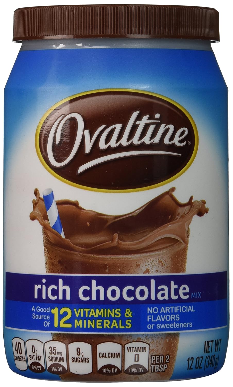 Ovaltine Rich Chocolate Drink Mix, Powdered Drink Mix for Hot and Cold Milk, 12 OZ Canister