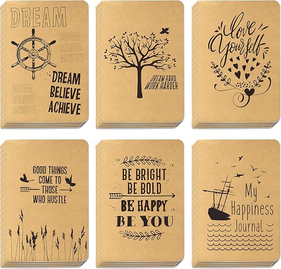 24 Pack Kraft Lined Notebook Journal Pocket Notebook with 6 Designsin (80 pages, 4 x 5.7)