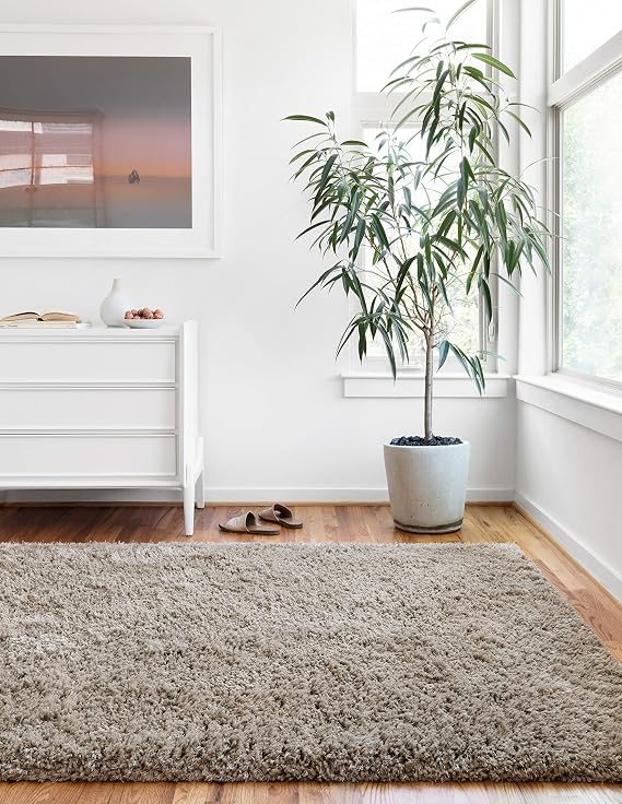 Loloi Mila Shag Taupe 7'-9" x 9'-9" Area Rug | MIL-01 Approx. 8x10 Brown Living room Dining room Bedroom, Timeless, Plush, Handcrafted, Hand-Tufted, Area Rug