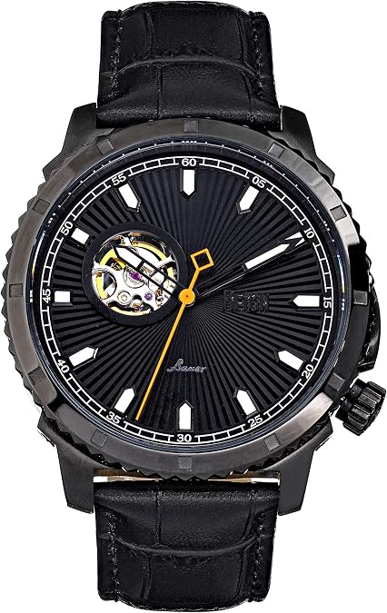 Reign Bauer Automatic Semi-Skeleton Leather-Band Watch, Black, One Size, REIRN6007