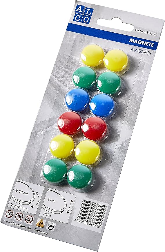 Alco-Albert 6812 A26 Flat Magnets, Pack of 12 Mixed