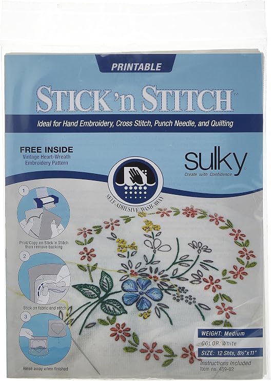 Sulky Stick 'n Stitch Printable Sheets 12/Pkg-White, 8.5"x11"