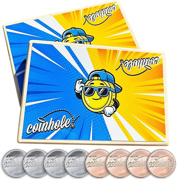 Coinhole Party Pro Pack | Two Protective Table Saver Coasters Plus Eight Bouncing Coins (Table Saver)