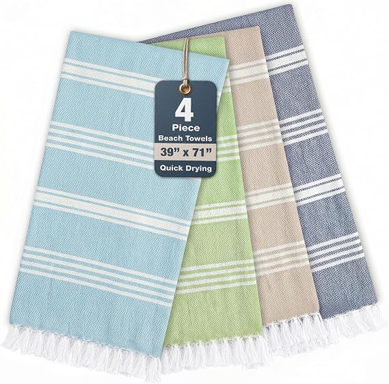 Casa Platino Beach Towels Set of 4, 39"x71" Pool Soft Cotton - Ocean Haze