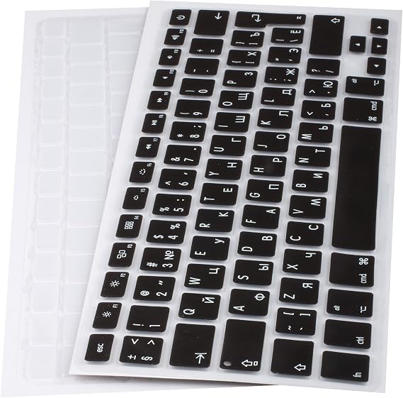 Silicone Keyboard Covers for MacBook Pro 13/15 / 17 (Release 2015 Year) QWERTY (Russian Layout) Black/Transparent