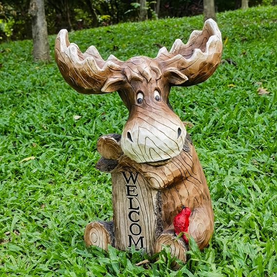 Hi-Line Gift Ltd Moose with Cardinal Garden Welcome Sign