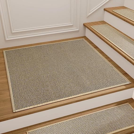 Stair Treads Carpet for Wooden Steps, Non Slip Landing Mat Rug Whit Rubber Backing, Polyester Soft Stairs Resistant Indoor Skid Runner Safety Rugs for Family, Absorbent Washable 31" x 31" Brown