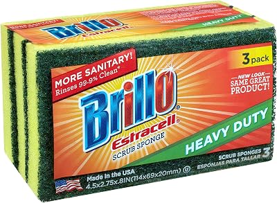 Brillo Heavy Duty Estracell Sponges, Premium Long Lasting, 3 Count Pack of 1