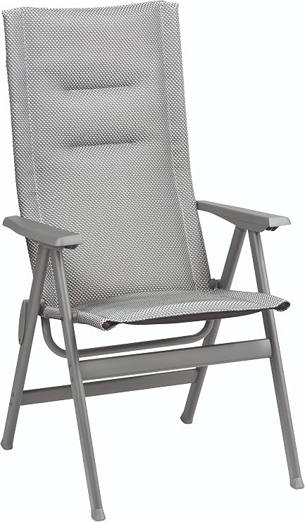 Lafuma Mobilier Zen-it High Back BeComfort Padded Patio Chair - Lightweight & Durable Folding Outdoor Dining Arm Chair with Black Steel Frame - Silver