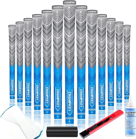 CHAMPKEY Advanced Hybrid Golf Grips 13 Pack with Full Repair Kits - All Weather Performance Golf Club Grips - High Traction and Control Half Corded Golf Grips
