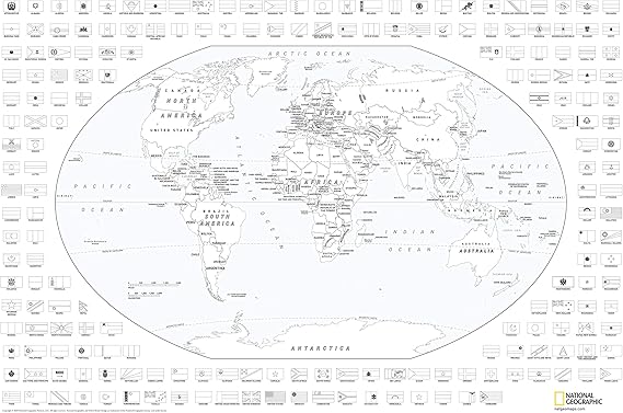 National Geographic: World Coloring Map & Flags - 24 x 36 inches - Laminated