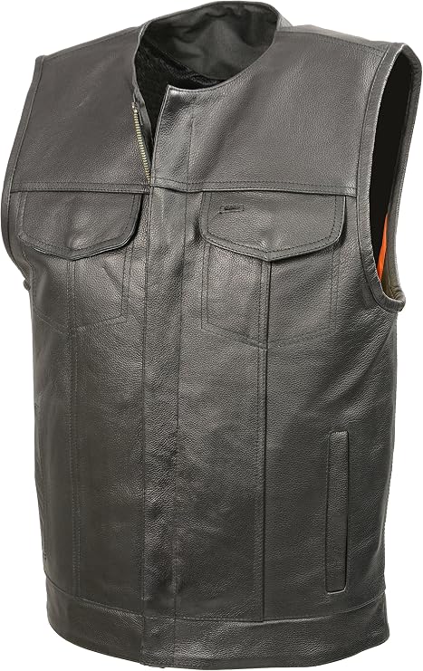 Mens Leather Club Style Vest | Premium Natural Buffalo Leather