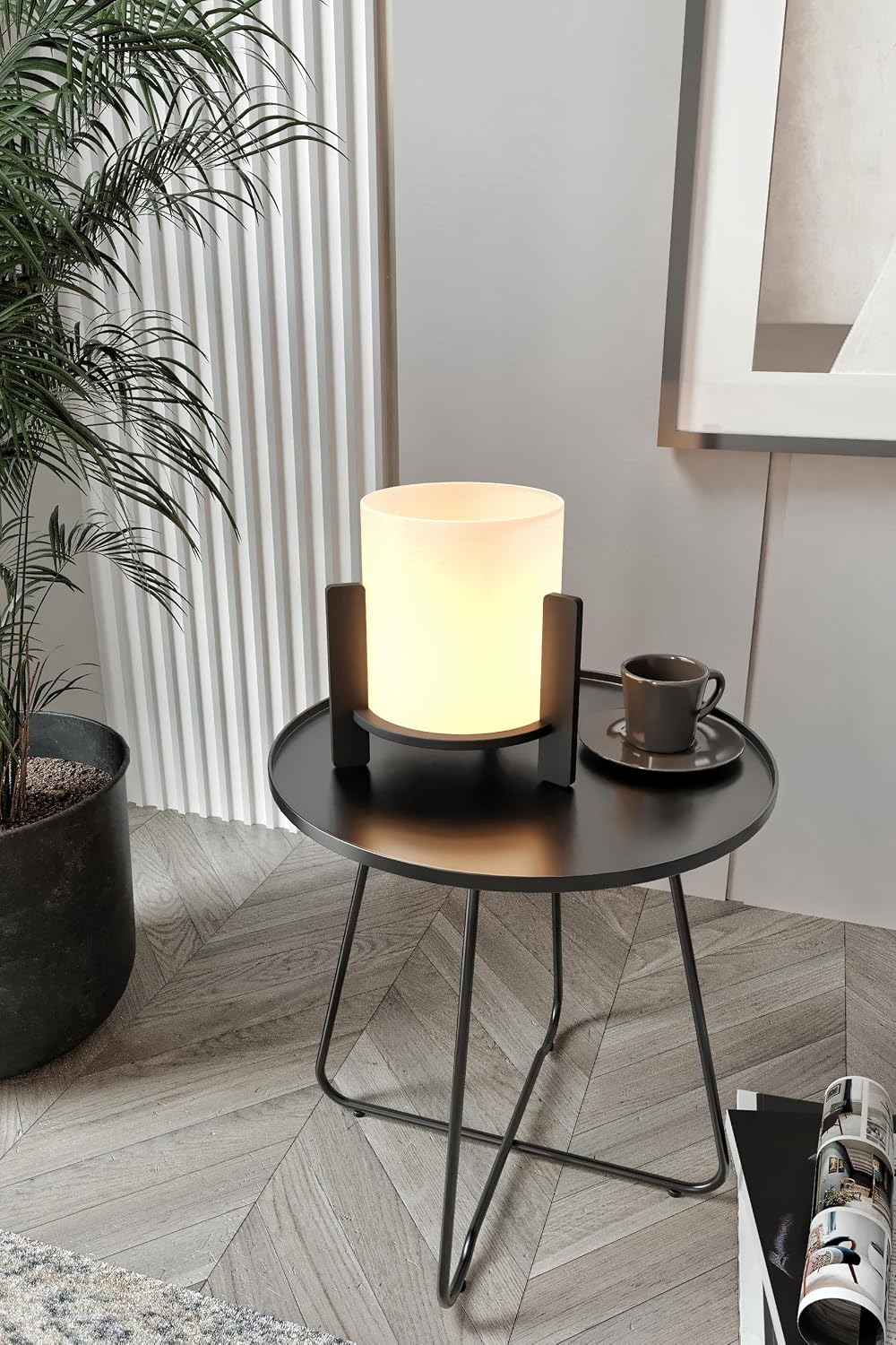 PIN Lampshade – 23x23 cm Compact Square Base, 23 cm Height, Modern Desktop Lighting with Natural Wood Look, E27 Sensory Type Compatible, Can Be Used with LED Bulb, Eye-Tearing Light, Bedroom Black [Energy Class A]