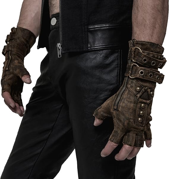 Punk Rave Steampunk Fingerless Motorcycle Faux Leather Gloves for Men Accessories