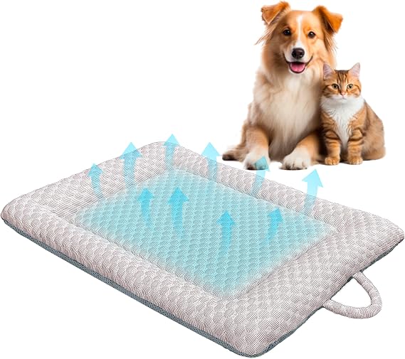 PetPals Summer Cooling Mat & Sleep Pad with Get Pad Inside for Small Pets | Non-Toxic Solid Gel, Unbreakable PVC Gel Cover, Waterproof, Durable,Keep Cooling for Pets in Summer Heat (Beige, 23" x 17")