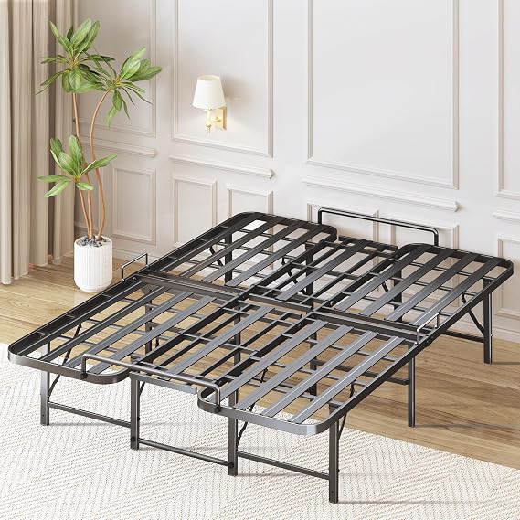 Foldable Full Size Bed Frame, Folding Bed Frame Full, 14 Inch Full Metal Bed Frame, Heavy Duty Steel Platform Bed, Tool-Free Setup Mattress Foundation, Noise-Free Support, No Box Spring, Black