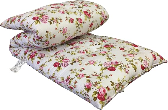 Twin Size Traditional Japanese Floor Futon Mattresses, Tatami Foldable Cushion Mats, Yoga, Meditaion 39" Wide X 80" Long (Red Rose White)
