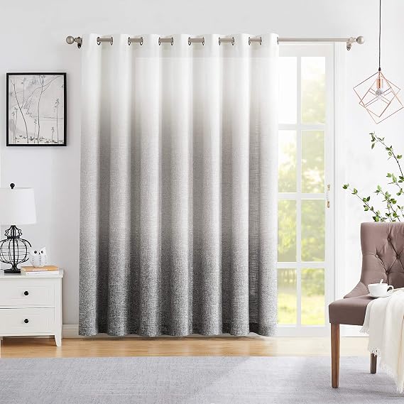 Ombre Grommet Curtain for Sliding Patio Door, Cream White to Gray, 100"x84" | 1 Panel, Light Filtering Door Curtain, Semi Sheer, 100 Inch Wide, Gradient Print, Rayon Blend Fabric, Window Treatment Drape
