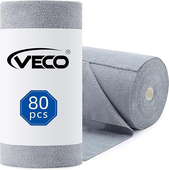 Veco Microfiber Cleaning Cloth Roll 80 PCS Gray, 12" x 12"