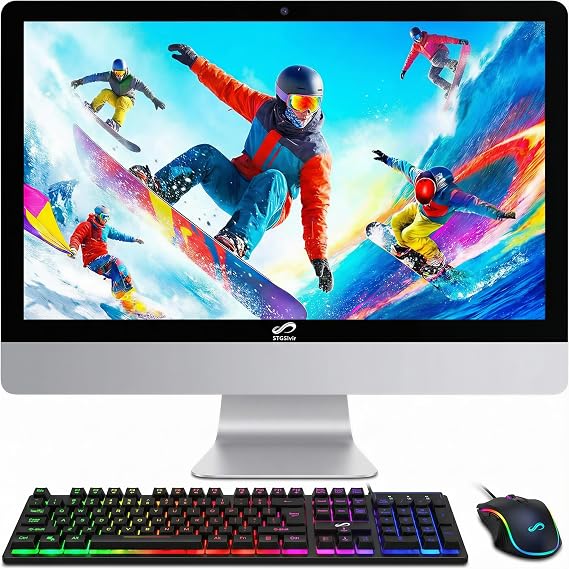 STGSivir All in One Desktop Computer, 22" FHD Display, Intel Core i5 up to 3.6G, 16G RAM, 512G SSD, WiFi, BT 5.0, RGB Keyboard & Mouse, Webcam, Windows 11 Home