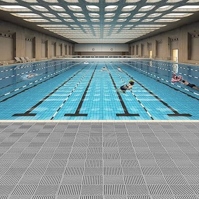 WLWLEO 12PCS Interlocking Soft PVC Flooring Tiles Mat, 11.8 x11.8 Inch No-Slip Rubber Pool Patio Mats Outdoor and Indoor Tiles Drainage Mats for Shower Room Restroom Pet Area Garage,Gray
