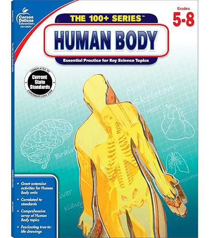 Carson Dellosa The 100+ Series: Human Body WorkbookGrades 5-8 Science Book, Human Anatomy, Bones, Muscles, Organs, the Nervous System, Health and Nutrition (128 pgs)