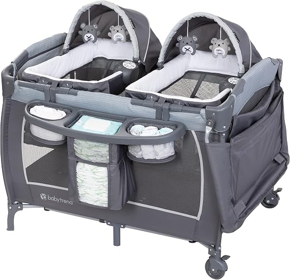 Baby Trend Lil' Snooze Deluxe III Nursery Center Playard Twin, Cozy Grey