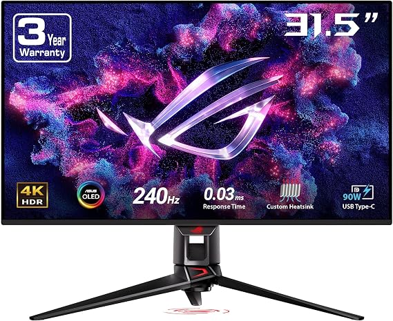 ASUS ROG PG32UCDM 32 Inch 4K 240Hz OLED Gaming Monitor QD-OLED | UHD, Custom Heatsink, 0.03ms, G-SYNC Compatible, USB-C 90W, True 10-bit, Graphene Film, 99% DCI-P3, for PS5 and Xbox