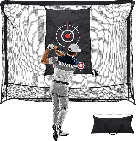 10x7.5ft/10x8ft Heavy Duty Alloy Steel Golf Practice Net, Optional with Hitting Net, Ball Return System, Golf Mat & Impact Screen, Includes Ground Stakes for Indoor & Outdoor Golf Training