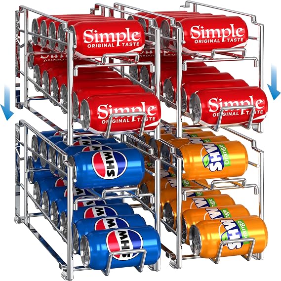 Simple Houseware 4-Pack Soda Can Stackable Rack Dispenser Organizer, Chrome
