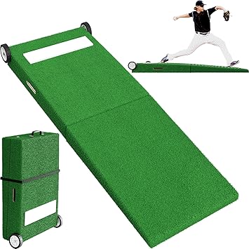 Portable Baseball Pitching Mound - 80 x 28 x 6 Inches - Foldable Pitching Mound with Professional Pitching Rubbe, Ideal for All Ages