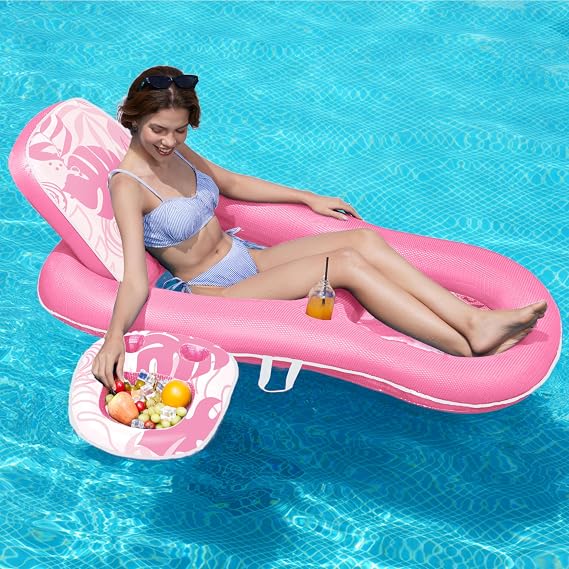 SLOOSH Pool Floats Lounger Adult, Fabric Pool Floaties Lounge Convertible 2-in-1 Floating Water Floaty with Cup Holders Adjustable Backrest Recliner for Pool Party