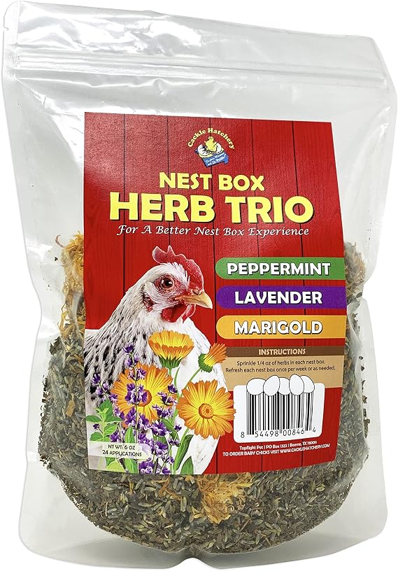 Cackle Hatchery Nest Box Herb Trio Blend for Chicken Coops and Nesting Boxes - Peppermint, Lavender, Marigold 6 oz