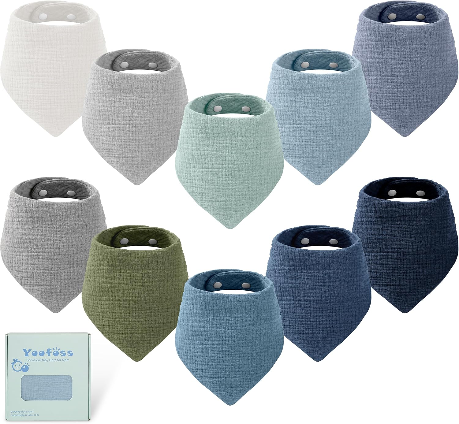 Yoofoss Baby Bibs 10 Pack Dribble Bandana Bibs 100% Cotton for Boys Drool Bib for Teething Soft and Absorbent with Adjustable Snaps