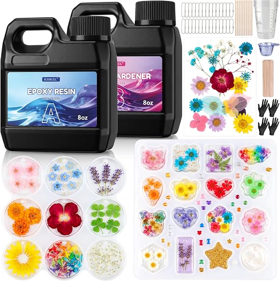 KISREL Epoxy Resin Kit 16OZ with Keychain Earring Molds, Tools for Beginner