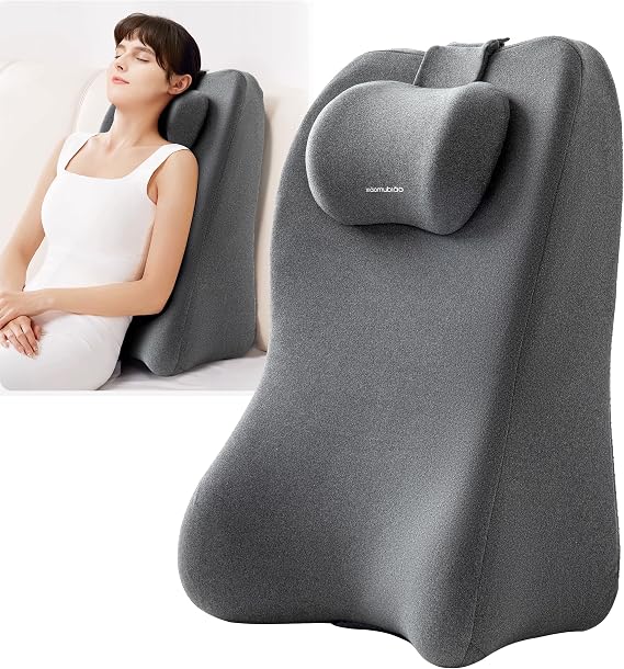 Memory Foam 27 Degree Wedge Pillow, Reading Sofa Back Support Lumbar Pillow for Couch & Bed, for Couples, for Sitting Up in Bed, Acid Reflux & Back Discomfort Relief, Removable Washable Cover, Gray