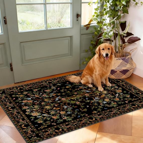 2x3 Black Washable Entryway Rug, Non-Slip Small Carpet