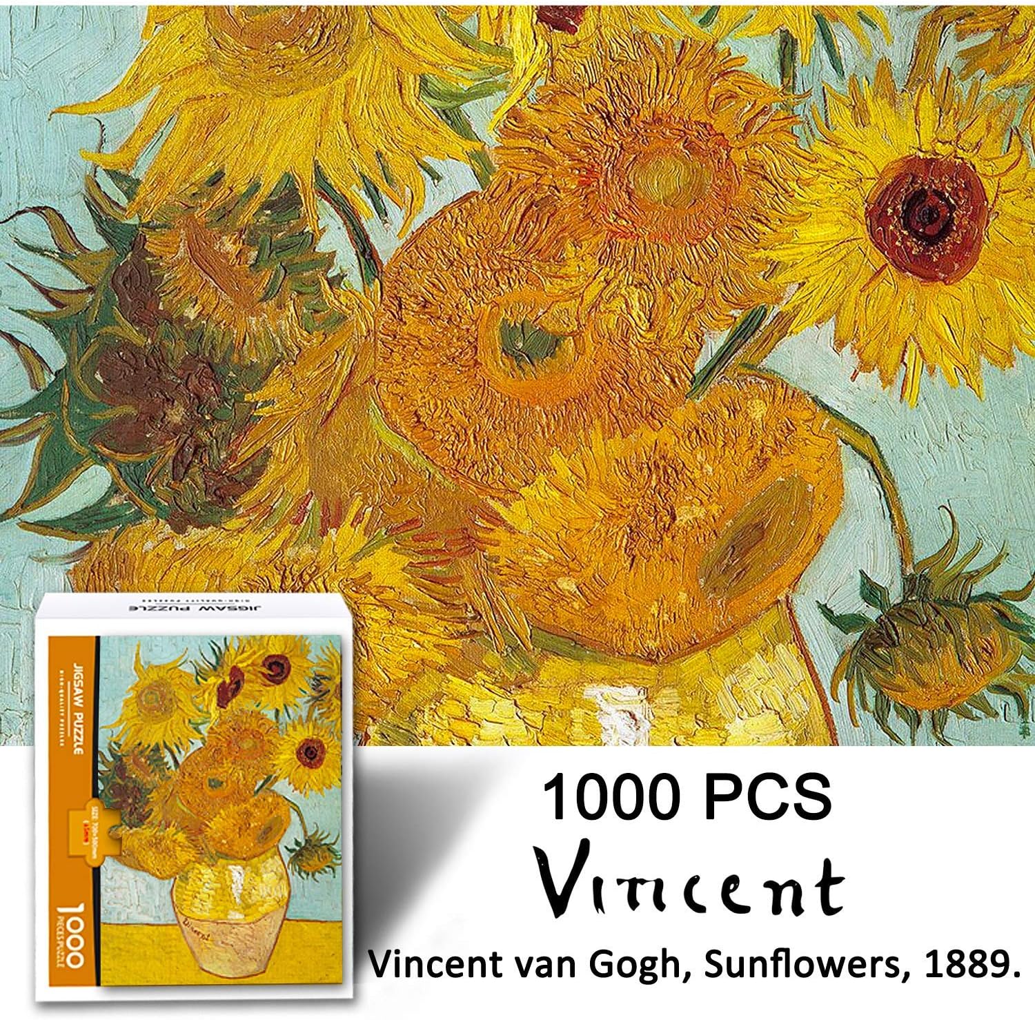 Van Gogh Puzzle, Sunflowers or Cafe Terrace at Night, fine Art Puzzle, Museum Puzzles of Famous Paintings, Vincent Van Gogh 1000 Piece Puzzles for Adults, ARTPUZZ