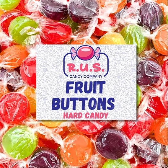 Assorted Fruit Button Hard Candy About 225 Individually Wrapped Pieces, Bold Assorted Fruit Flavors, Bulk 3 Lbs Bag Classic Hard Candy by RUS Candy Company for Office, Party, or Candy Dish