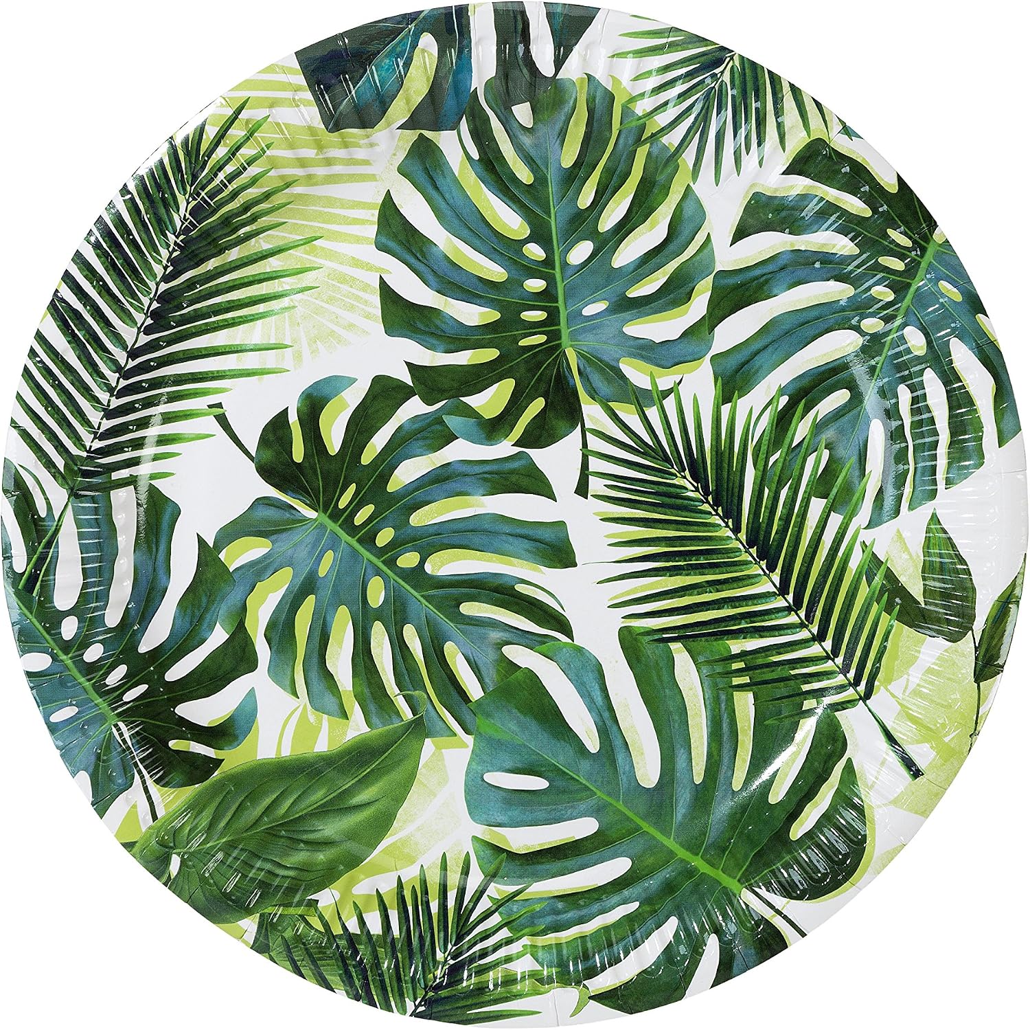 Talking Tables Pack of 8 Tropical Paper Plates | Palm Leaf Disposable Tableware for Kid's Jungle Party, Hawaiian Theme, Summer Luau, Picnic, Green, 8pack