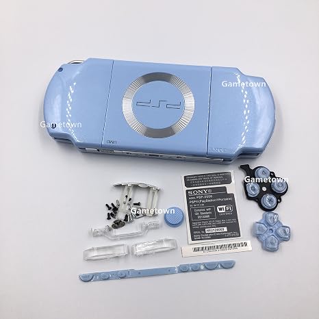 New Replacement PSP 2000 Console Full Housing Shell Cover With Buttons Screws Set - Light Blue