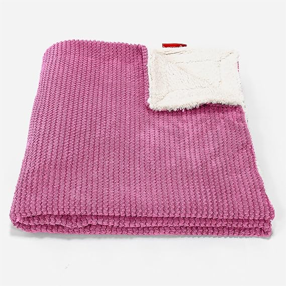 Lounge Pug Sherpa Fleece Throw Blanket - Pink - Soft Cosy Blanket for Sofa and Bed - Pom Pom Waffle Effect