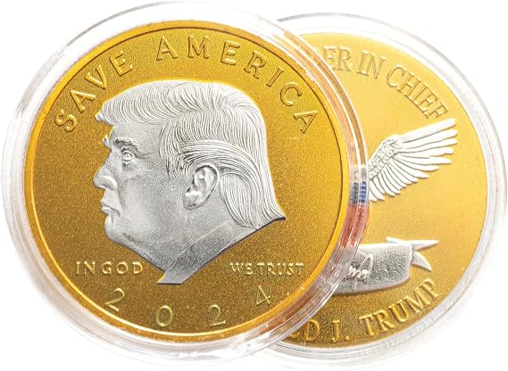 Kirpi 2 Pcs Trump Coins 2024 w Coin Case, Save America Trump Gifts, Gold Plated Metal Collectible Coin